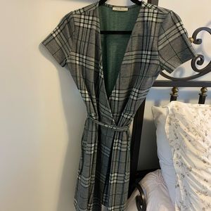 Zara green/grey plaid wrap dress